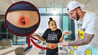 CALI GETS HER BELLY PIERCED PRANK ON DAD