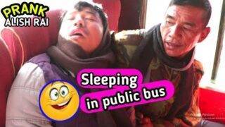 nepali prank  – sleeping in public bus || sleeping prank /reaction video || alish new prank ||